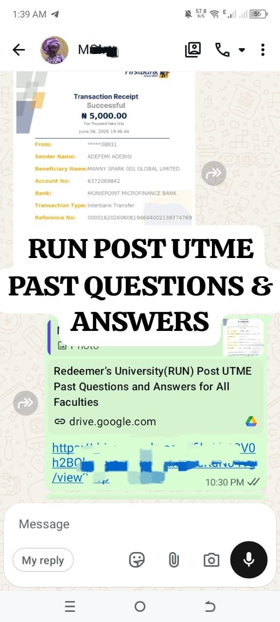 Redeemer University Post UTME Past Questions and Answers 9 RUN 1