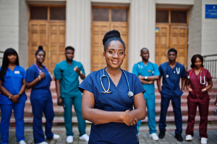 group african medical students posed outdoor against university door 627829 404