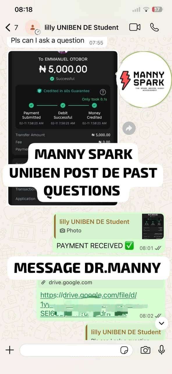 UNIBEN Direct Entry Past Questions and Answers