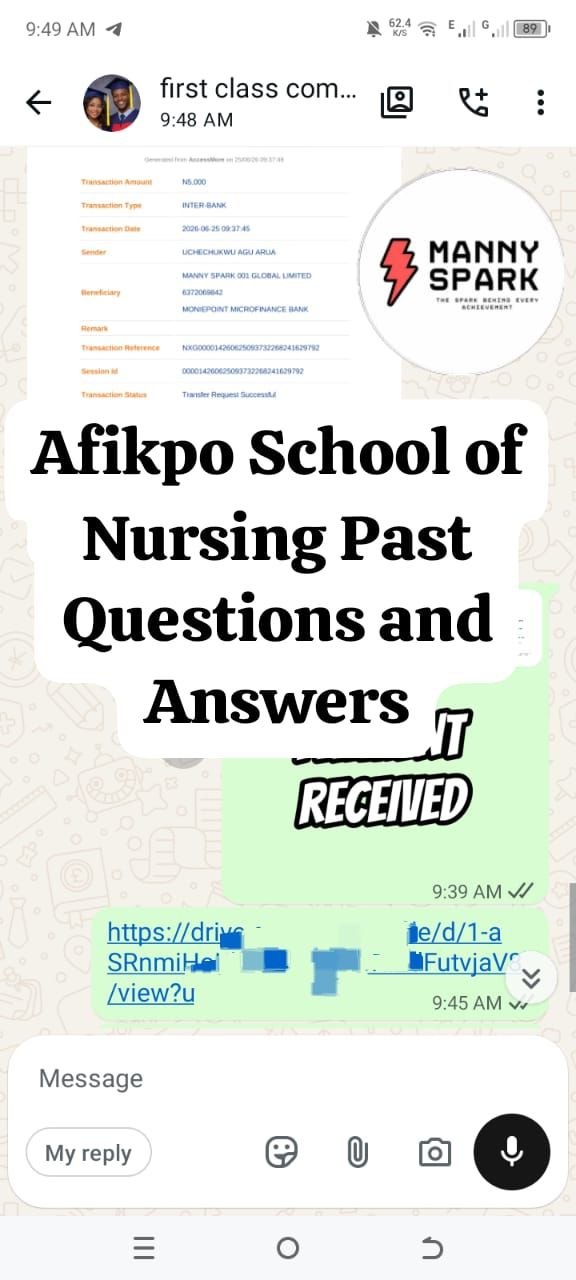 School of Nursing Afikpo Past Questions and Answers PDF 4 STUDENTS PAYMENTS PROOF