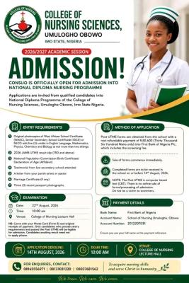 College of Nursing Sciences Umulogho Obowo ND Nursing Admission Form 2026/2027 1 College of Nursing Sciences Umulogho Obowo ND Nursing Admission Form 2026/2027